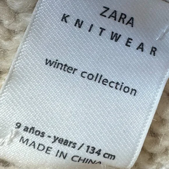 ZARA Kids Fancy Collection Kids Cable Knit Turtleneck Sweater Cream 9 Years Old - Picture 3 of 5